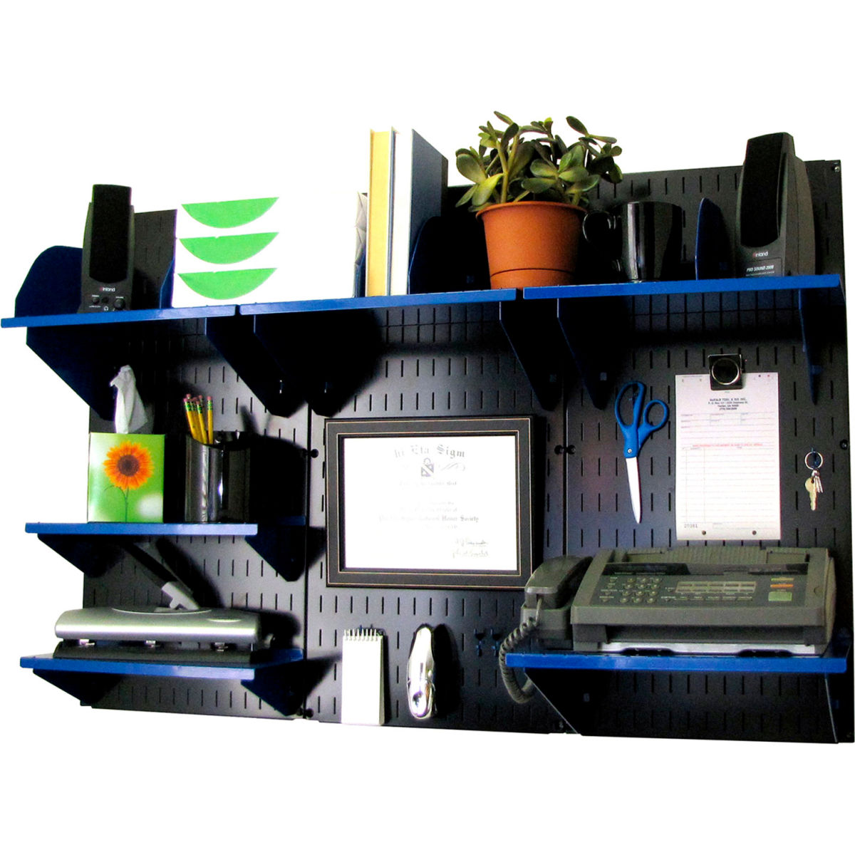 Office Wall Mount Desk Storage & Organization Kit, Black & Blue - 48 x 32 x 12 in.