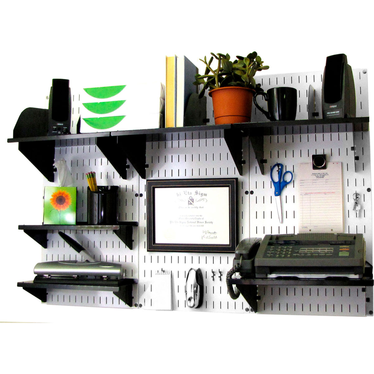 Office Wall Mount Desk Storage & Organization Kit, White & Black - 48 x 32 x 12 in.