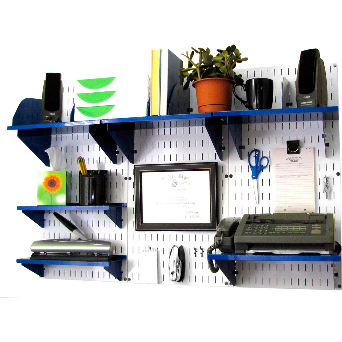 Office Wall Mount Desk Storage & Organization Kit, White & Blue - 48 x 32 x 12 in.