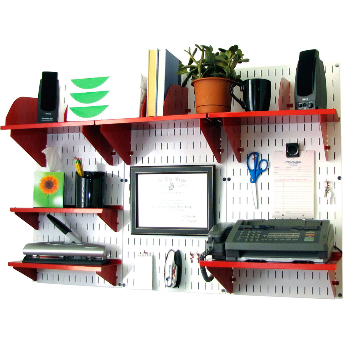 Office Wall Mount Desk Storage & Organization Kit, White & Red - 48 x 32 x 12 in.