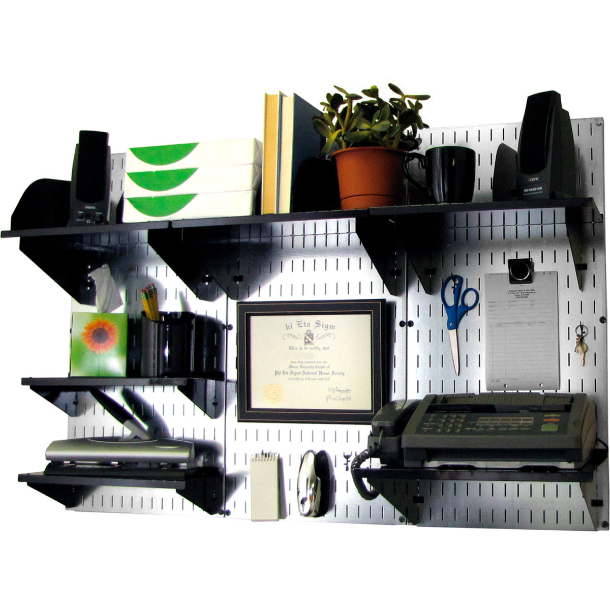 B1296668 Office Wall Mount Desk Storage & Organization Kit, Galvanized Black - 48 x 32 x 12 in.