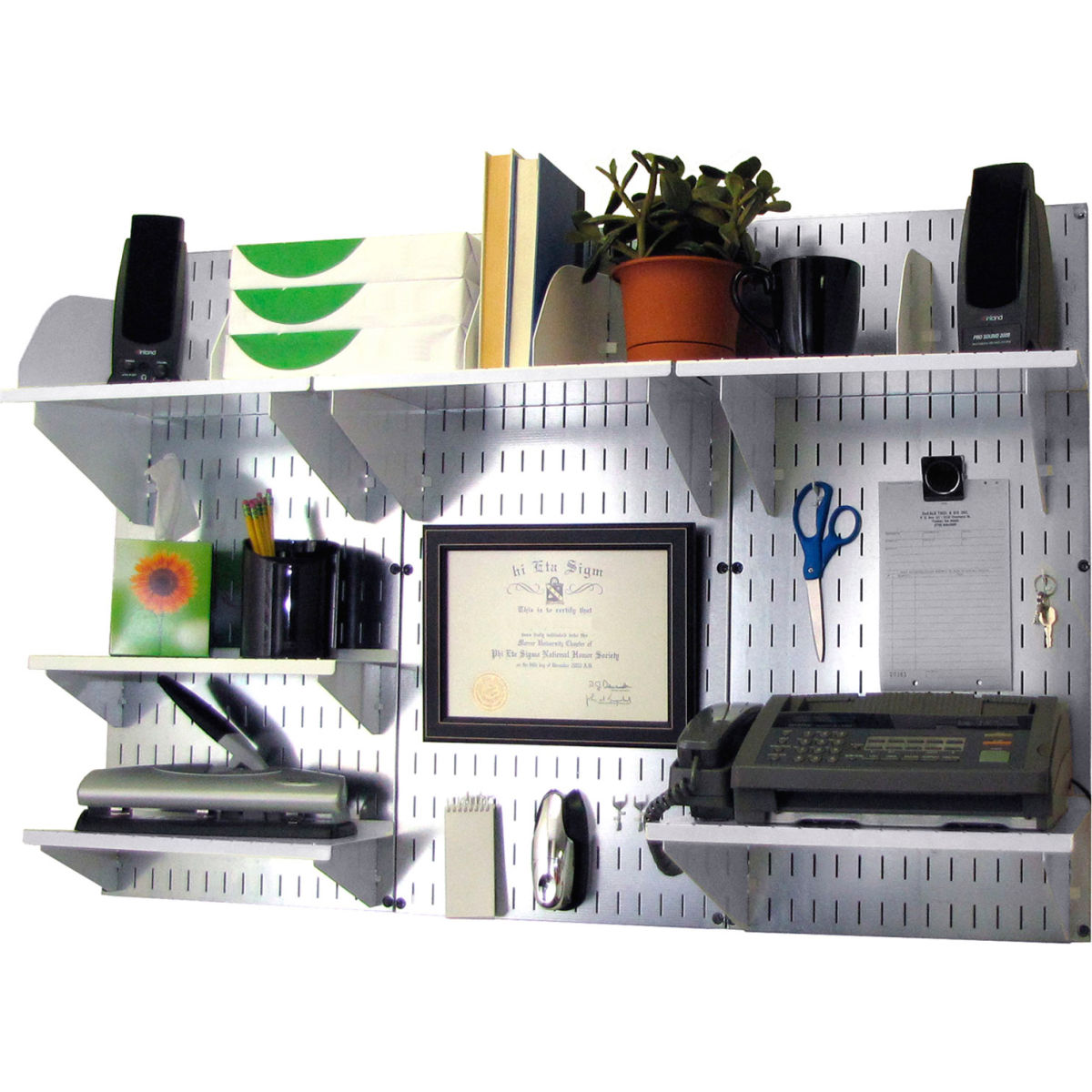 B1296669 Office Wall Mount Desk Storage & Organization Kit, Galvanized White - 48 x 32 x 12 in.