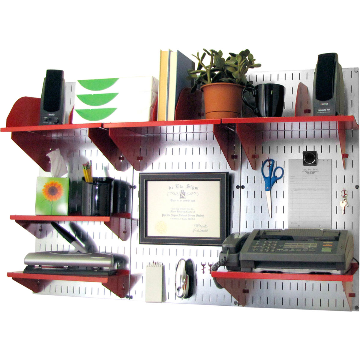 B1296671 Office Wall Mount Desk Storage & Organization Kit, Galvanized Red - 48 x 32 x 12 in.
