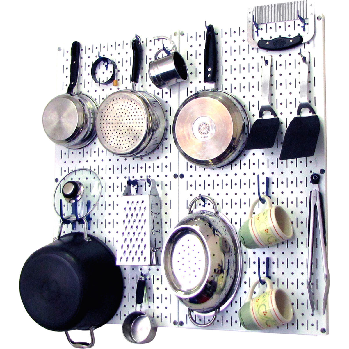 Kitchen Pegboard Pack Storage & Organization Kit, White & Blue - 32 x 32 x 6 in.