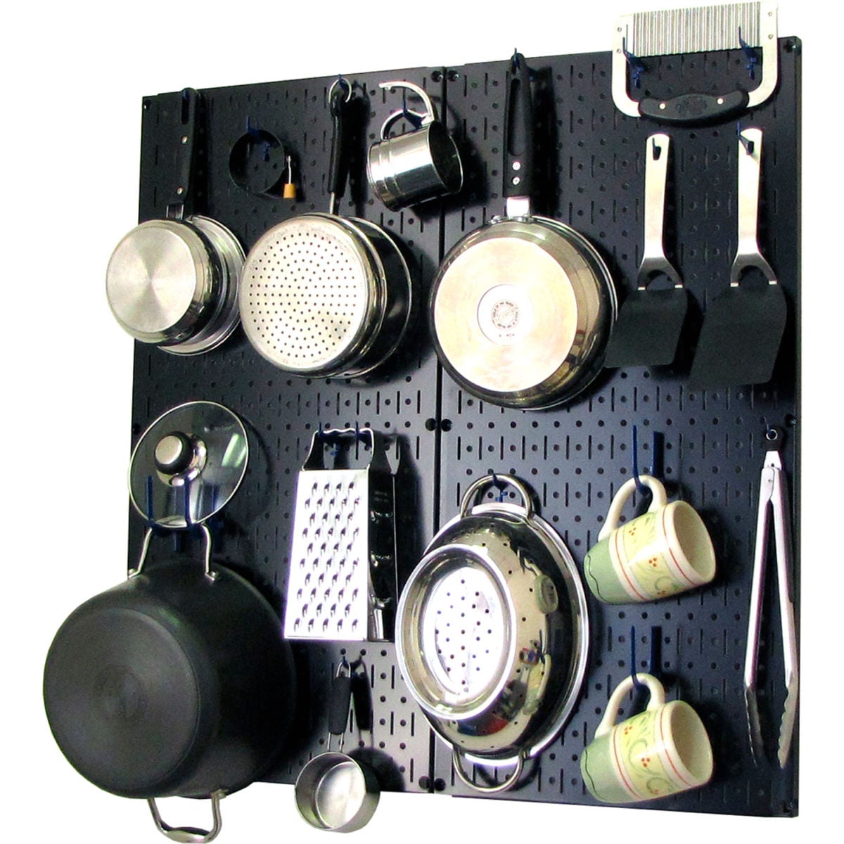 Kitchen Pegboard Pack Storage & Organization Kit, Black & Blue - 32 x 32 x 6 in.