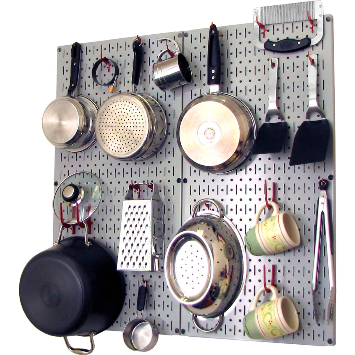 Kitchen Pegboard Pack Storage & Organization Kit, Gray & Red - 32 x 32 x 6 in.
