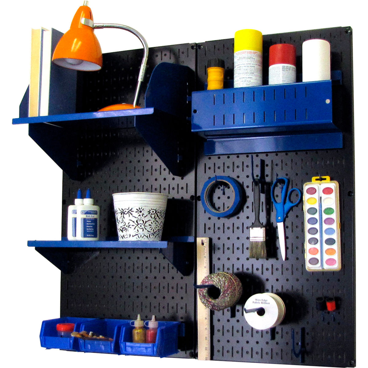 Pegboard Hobby Craft Organizer Storage Kit, Black & Blue - 32 x 32 x 9 in.