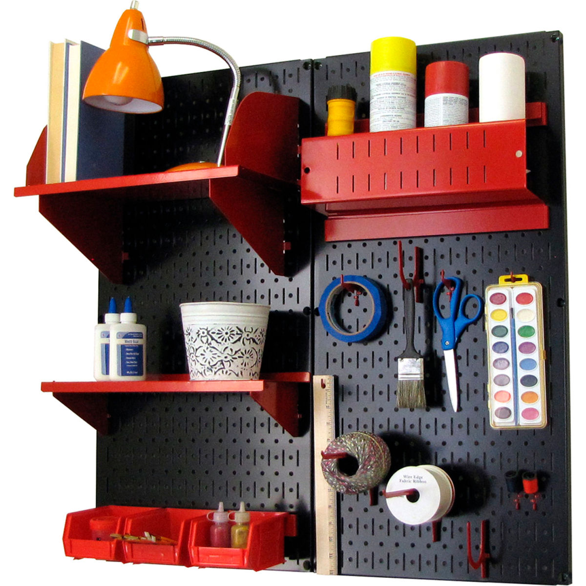 Pegboard Hobby Craft Organizer Storage Kit, Black & Red - 32 x 32 x 9 in.