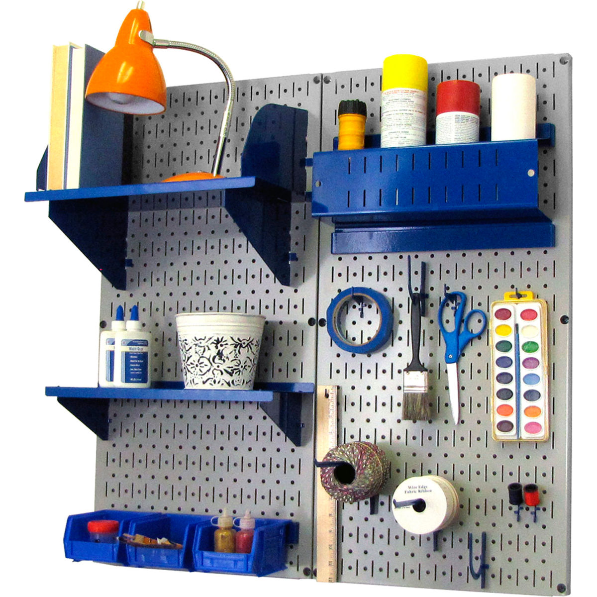 Pegboard Hobby Craft Organizer Storage Kit, Gray & Blue - 32 x 32 x 9 in.