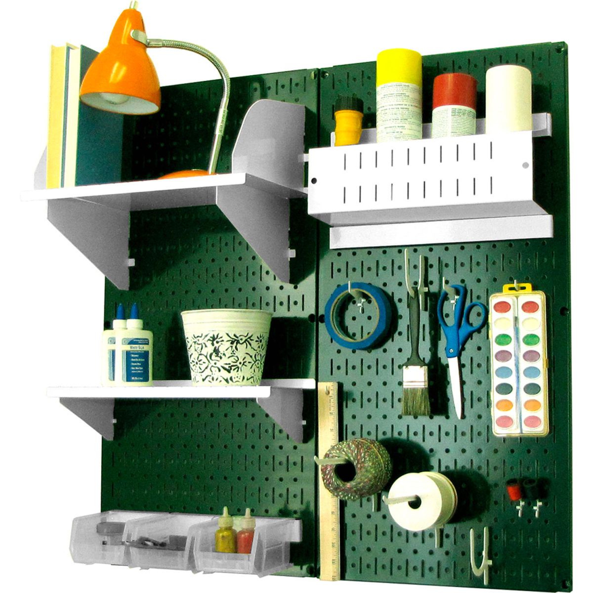 B1296604 Pegboard Hobby Craft Organizer Storage Kit, Green & White - 32 x 32 x 9 in -  Wall Control