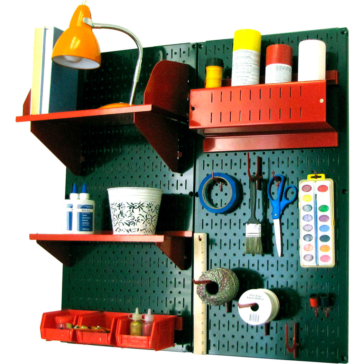 Pegboard Hobby Craft Organizer Storage Kit, Green & Red - 32 x 32 x 9 in.
