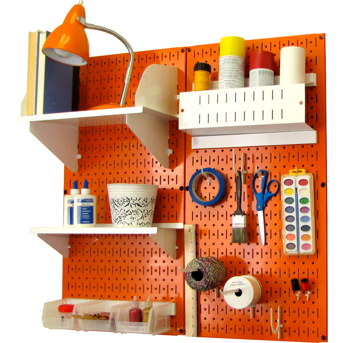 Pegboard Hobby Craft Organizer Storage Kit, Orange & White - 32 x 32 x 9 in.