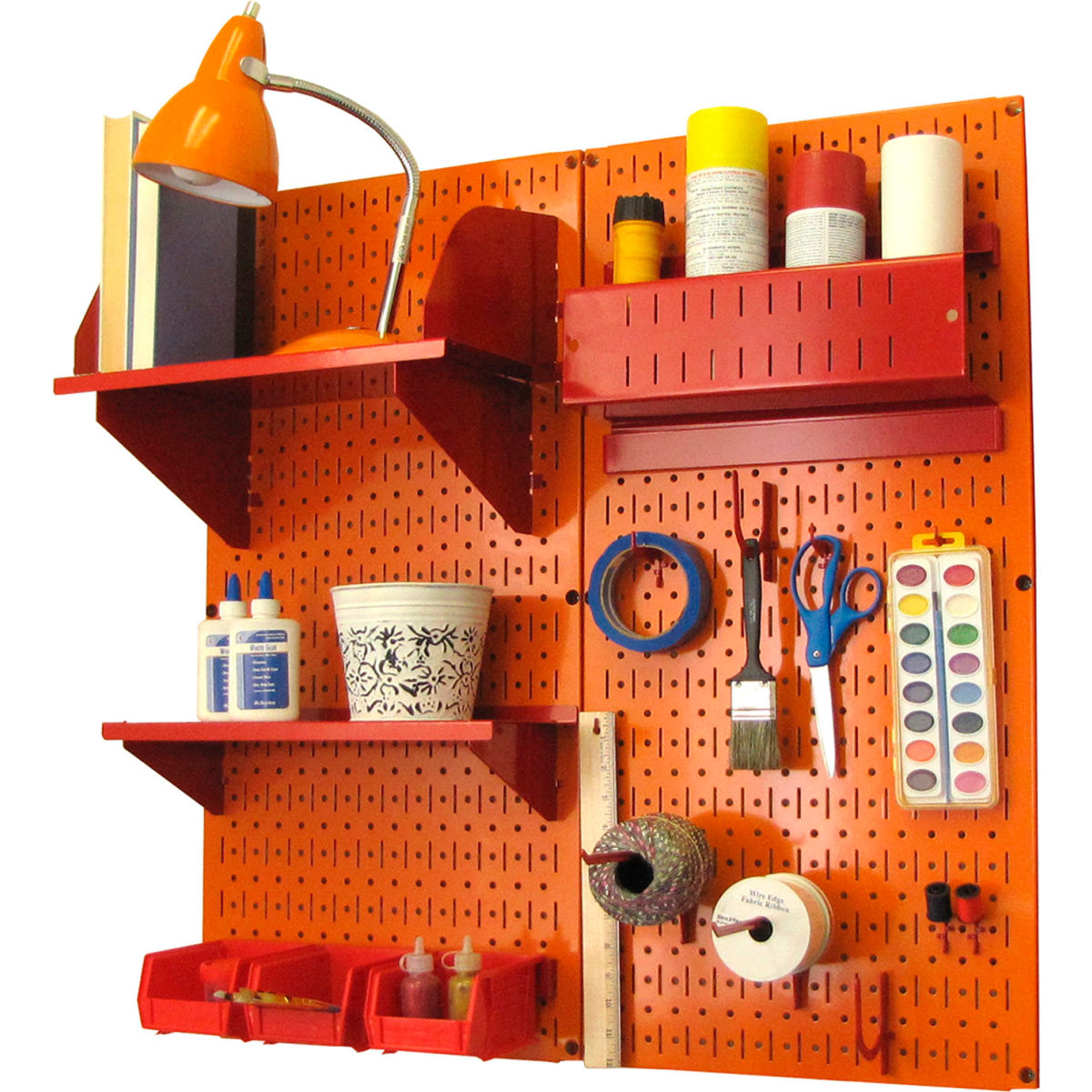 Pegboard Hobby Craft Organizer Storage Kit, Orange & Red - 32 x 32 x 9 in.