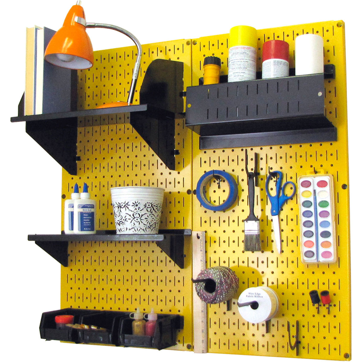 B1296612 Pegboard Hobby Craft Organizer Storage Kit, Yellow & Black - 32 x 32 x 9 in.
