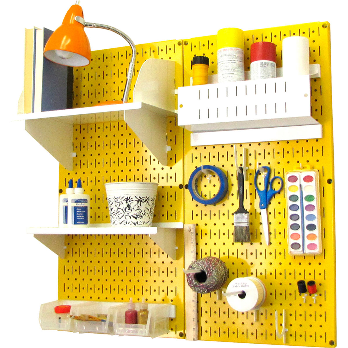 Pegboard Hobby Craft Organizer Storage Kit, Yellow & White - 32 x 32 x 9 in.