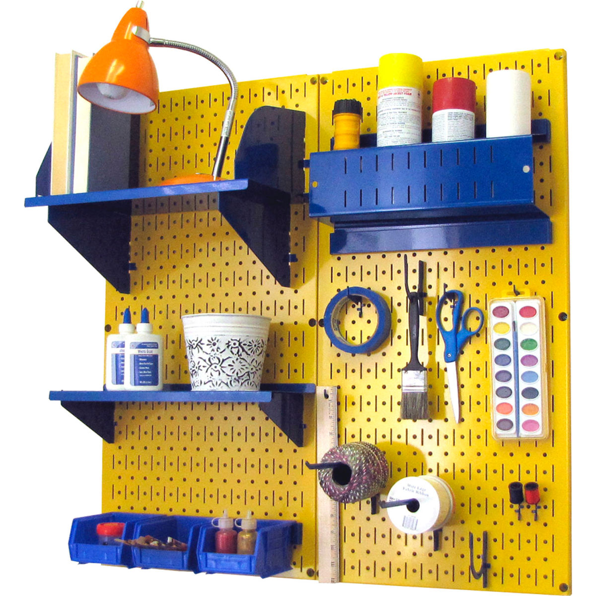 Pegboard Hobby Craft Organizer Storage Kit, Yellow & Blue - 32 x 32 x 9 in.