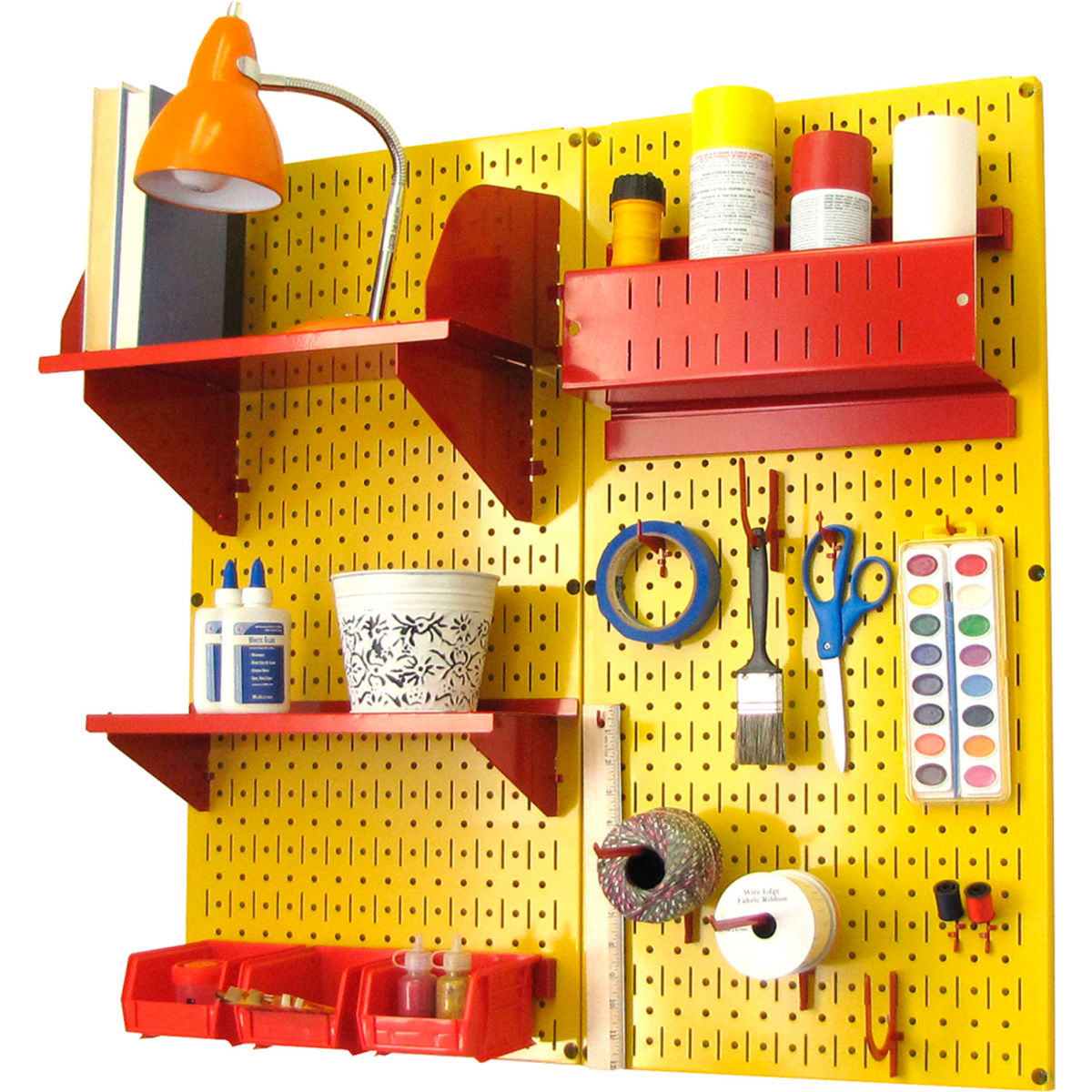 Pegboard Hobby Craft Organizer Storage Kit, Yellow & Red - 32 x 32 x 9 in.