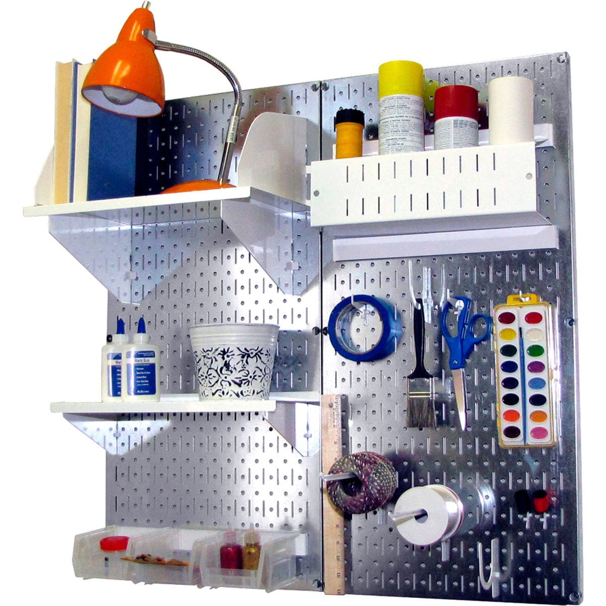 Pegboard Hobby Craft Organizer Storage Kit, Galvanized White - 32 x 32 x 9 in.