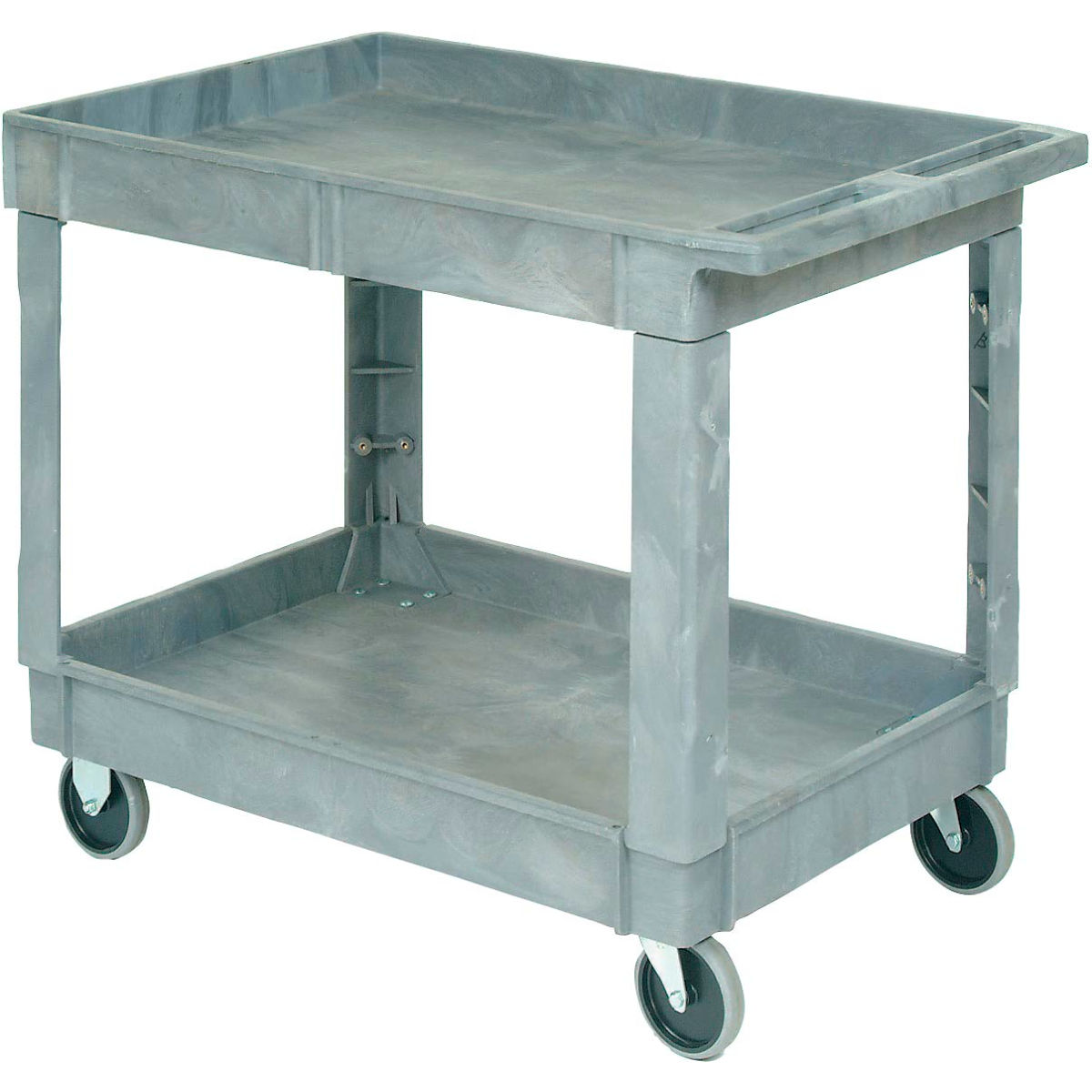 Global Industrial 498526 Standard Tray Top Plastic Utility Cart with 2 Shelf, 5 in. Casters - Gray - 40 x 26 in.