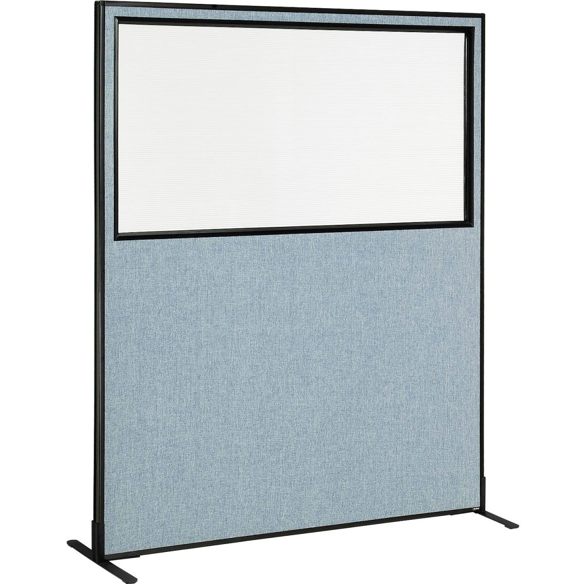 Interion Freestanding Office Partition Panel with Partial Window, Blue - 60.25 x 72 in.