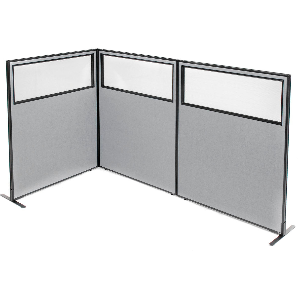Picture of Global Industrial 695047GY Interion Freestanding 3-Panel Corner Room Divider with Partial Window Panels&#44; Gray - 48.25 x 60 in.