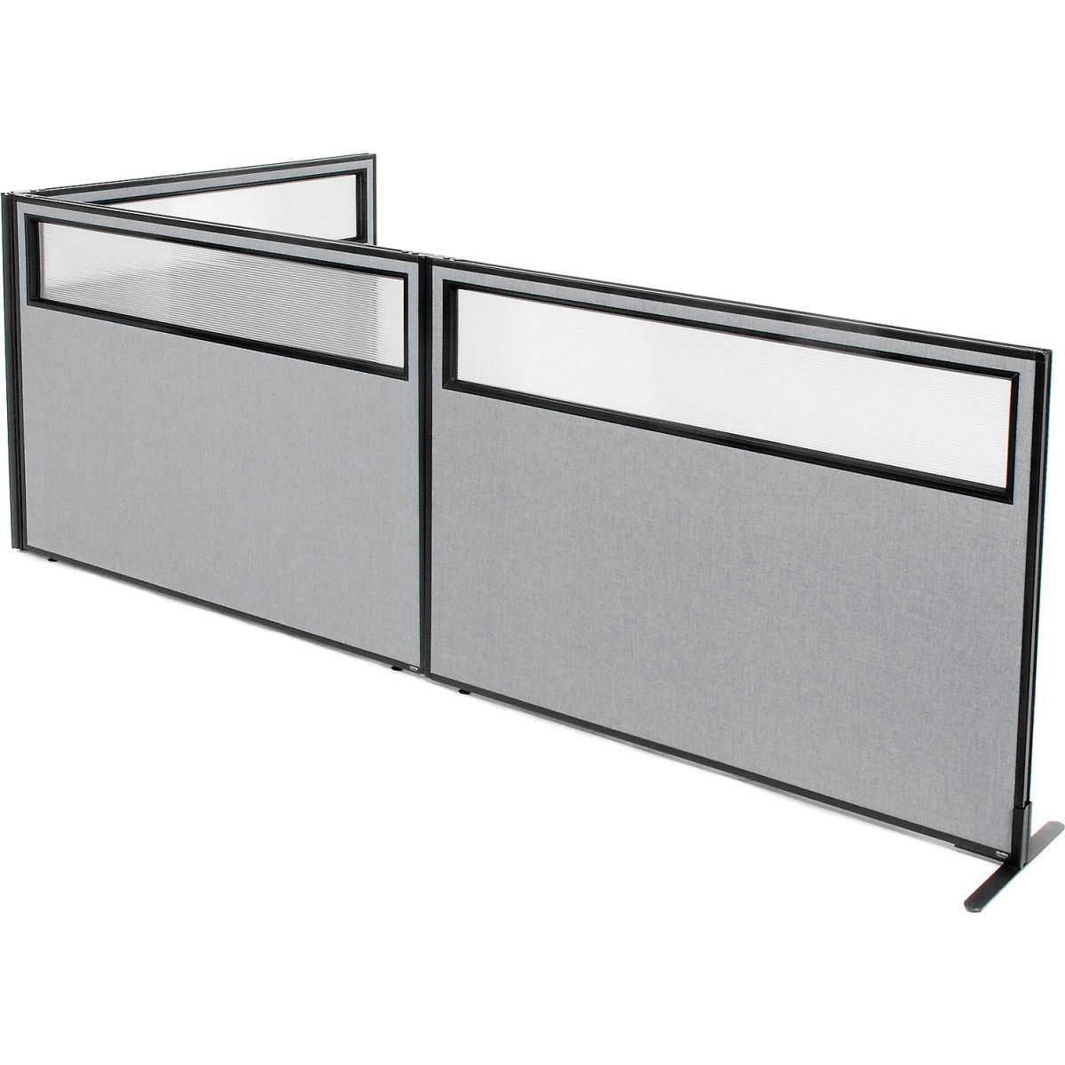 Picture of Global Industrial 695116GY Interion Freestanding 3-Panel Corner Room Divider with Partial Window Panels&#44; Gray - 60.25 x 42 in.