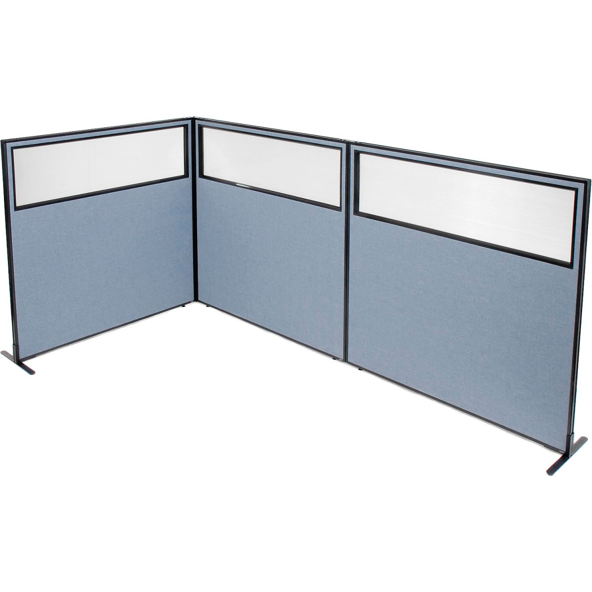 Picture of Global Industrial 695117BL Interion Freestanding 3-Panel Corner Room Divider with Partial Window Panels&#44; Blue - 60.25 x 60 in.