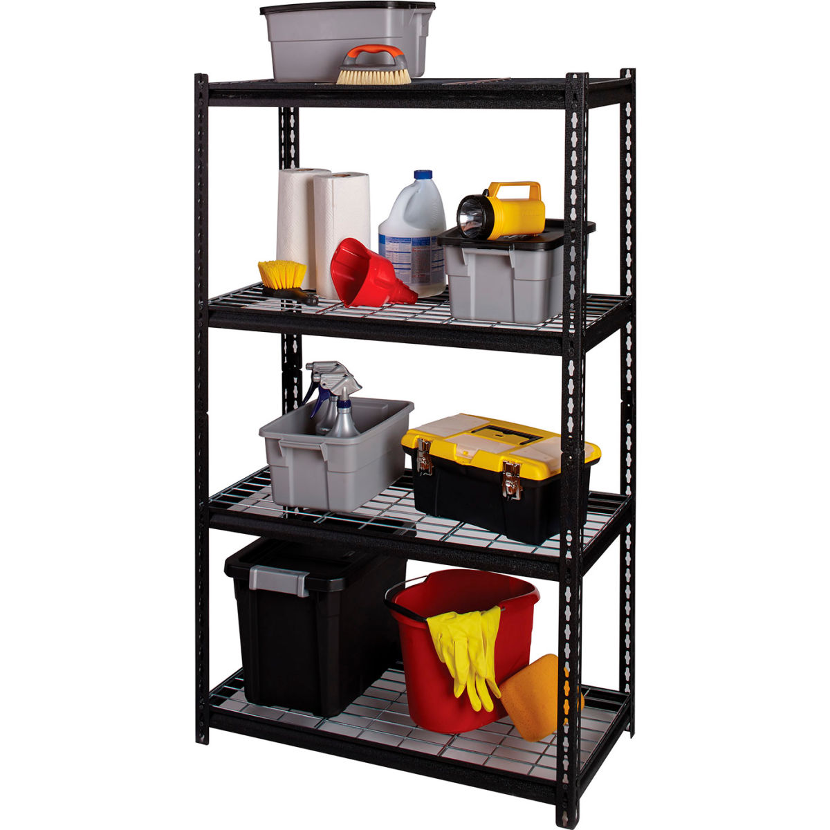 2300 lbs Iron Horse Rivet Shelving with Wire Deck, 4-Shelf - Black - 36 x 18 x 60 in.