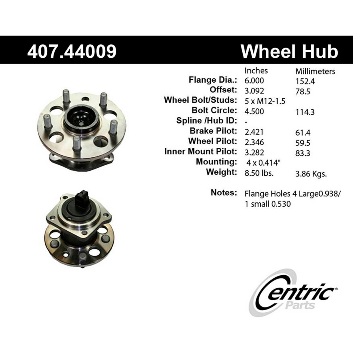 Centric B2675985 407.44009E C-Tek Standard Hub & Bearing Assembly with Integral ABS for 1998-2003 Toyota Sienna -  World Centric