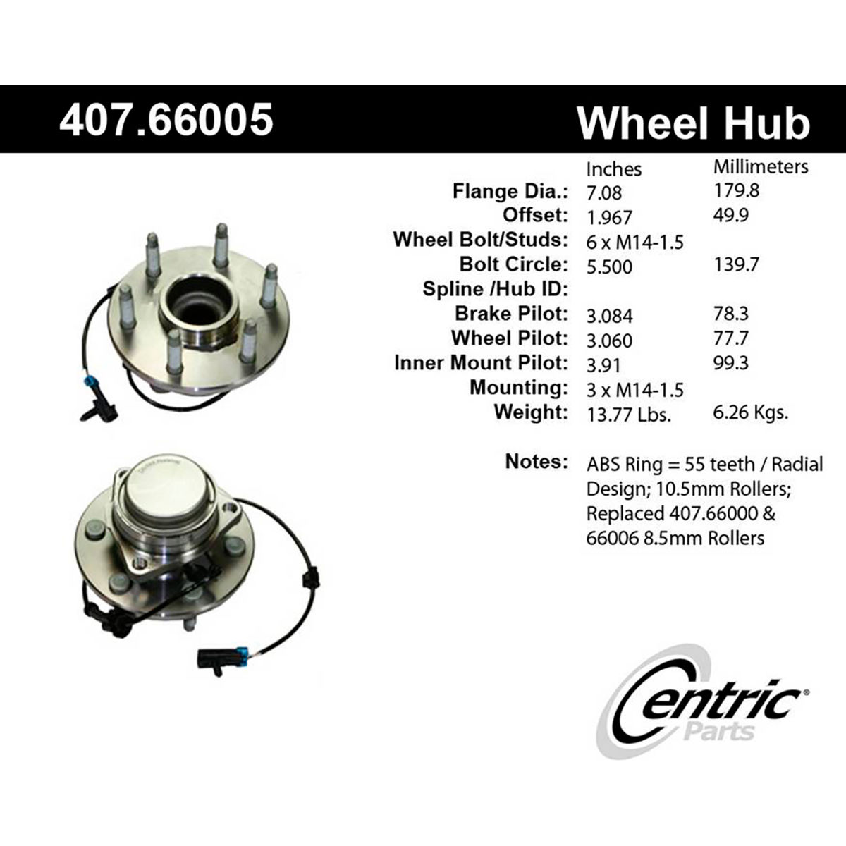 Centric B2643796 407.66005E C-Tek Standard Hub & Bearing Assembly with Integral ABS for 2002-2006 Cadillac Escalade -  World Centric
