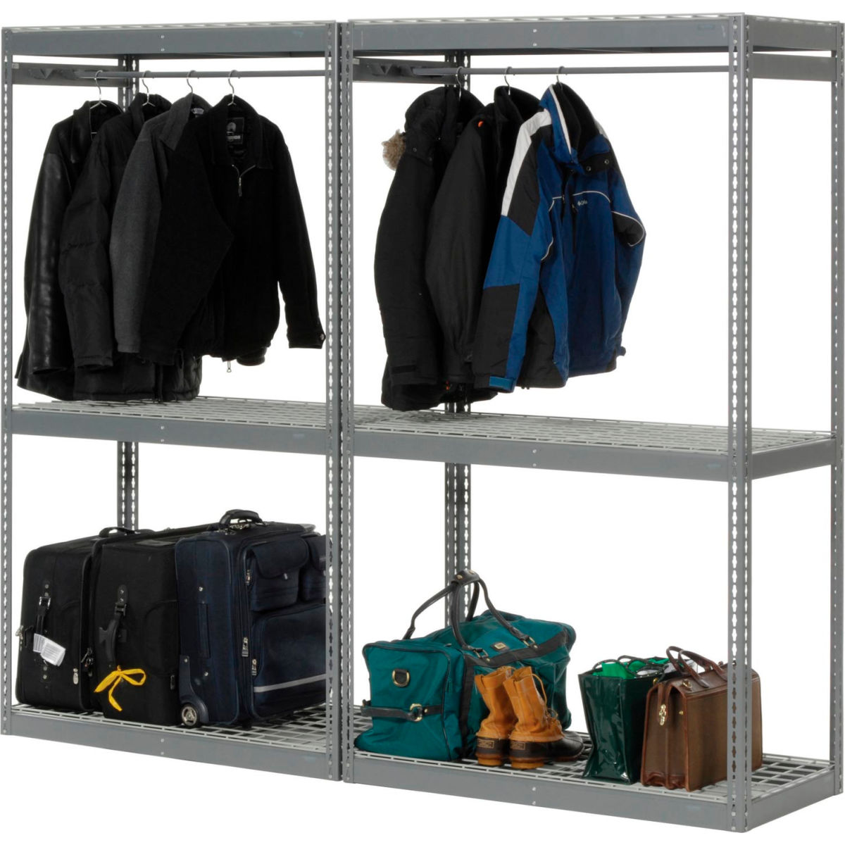 84 x 96 x 24 in. Boltless Luggage Garment Double Rack, Gray