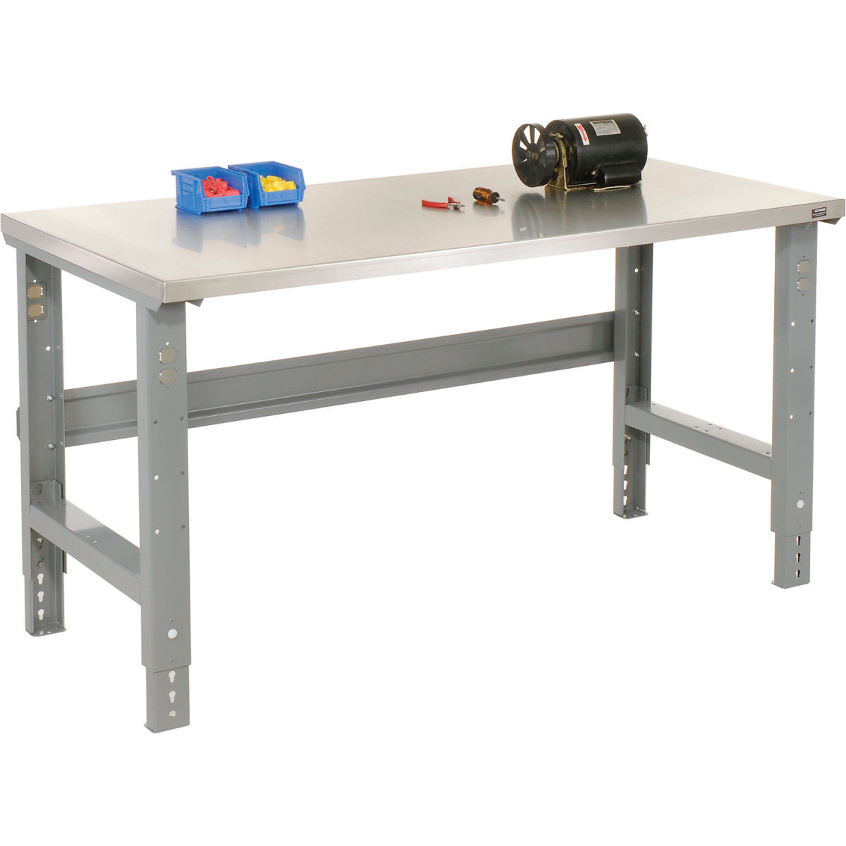 Adjustable Height Workbench with C-Channel Leg, Stainless Steel Square Edge - Gray - 48 x 30 in.