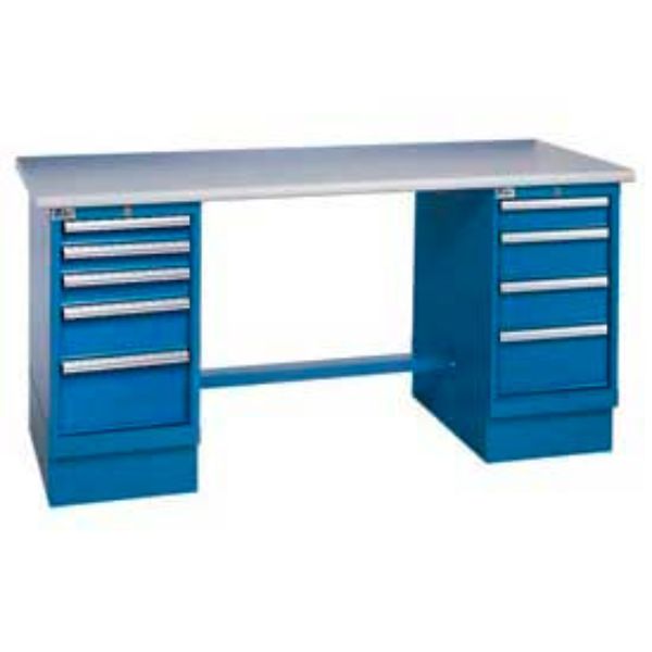 Global Industrial 253879 ESD Square Edge Pedestal Workbench with 8 Drawers - 72 x 30 in.
