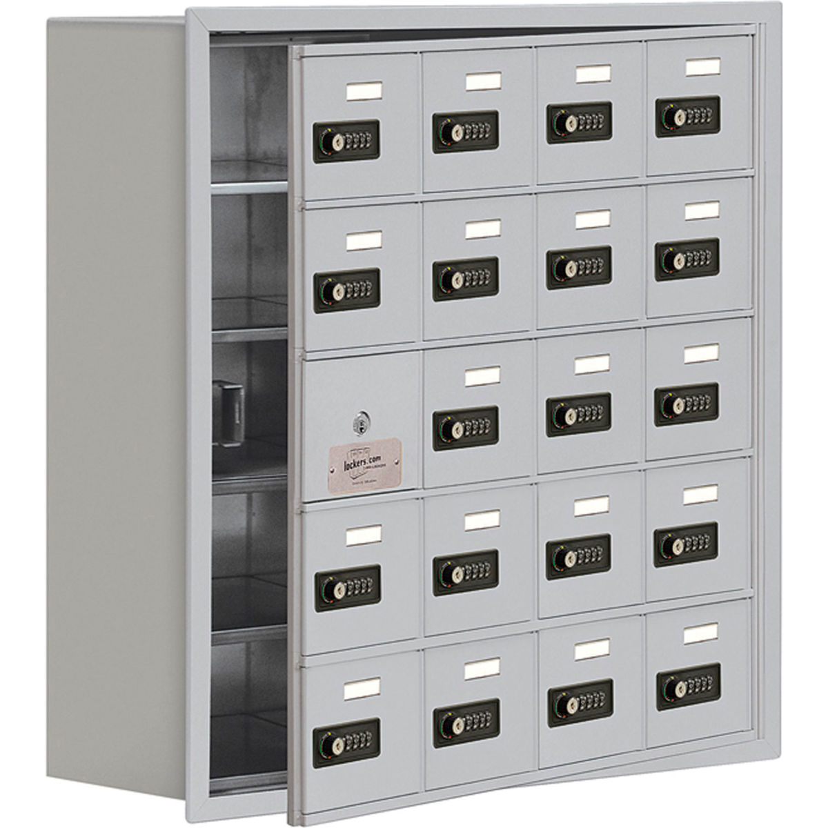 B1887264 Assembled 20 Door Welded Cell Phone Locker with Recessed Combo Locks, Gray - 30.5 x 8.75 x 31 in.