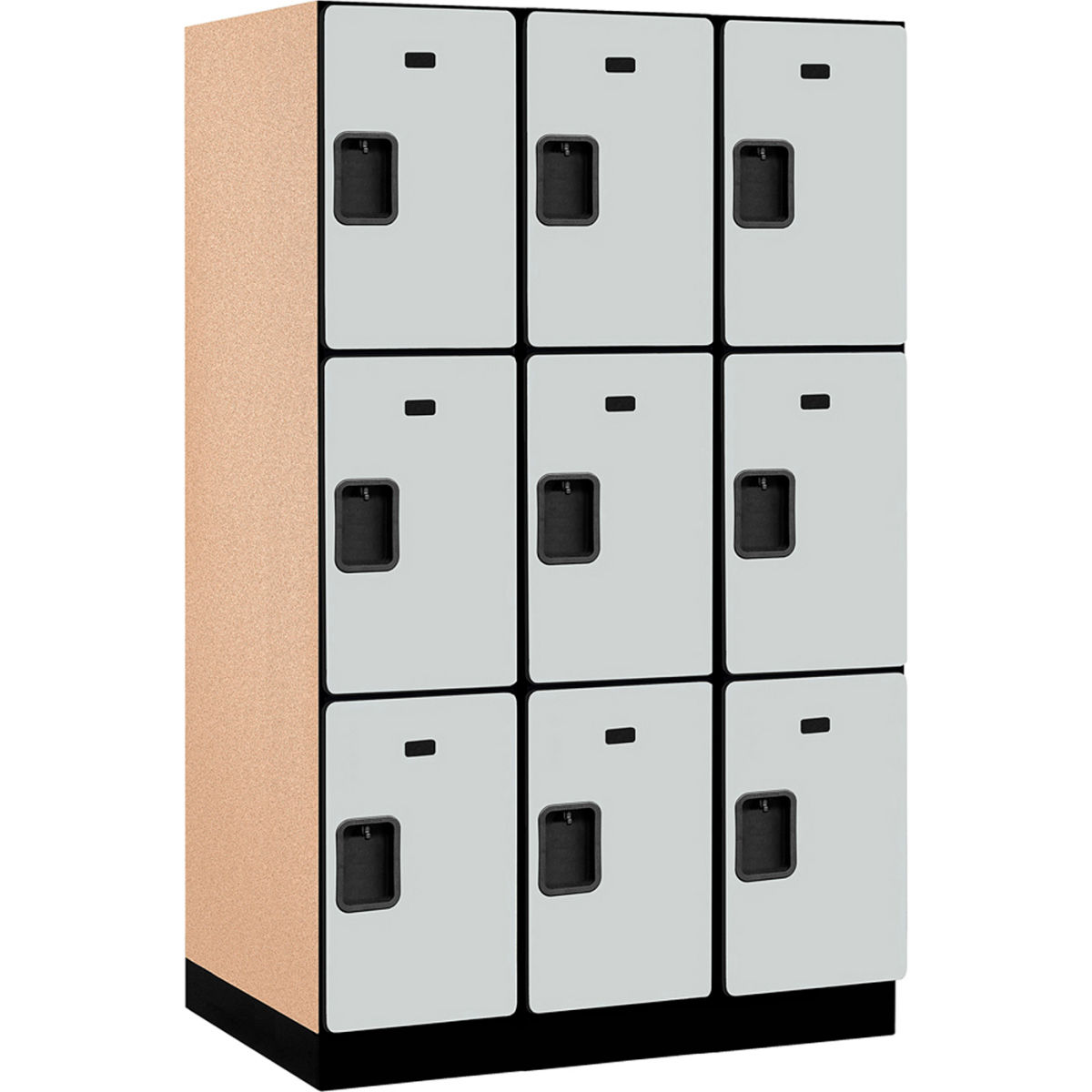 B2177603 Assembled Triple Tier 9 Door Extra Wide Wood Locker, Gray - 15 x 24 x 24 in.