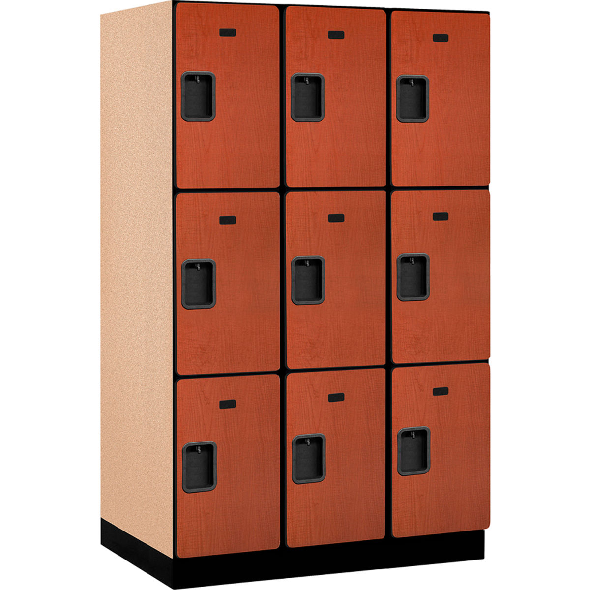 B2177604 Assembled Triple Tier 9 Door Extra Wide Wood Locker, Cherry - 15 x 24 x 24 in.