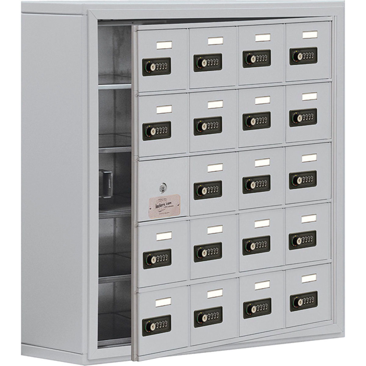Assembled 20 Door Welded Cell Phone Locker with Combo Locks, Gray - 30.5 x 9.25 x 31 in.