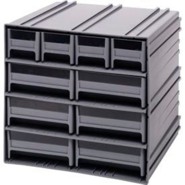 B382169 QIC-4163 Interlocking Storage Cabinet with 10 Gray Drawers - 11.75 x 11.37 x 11 in.