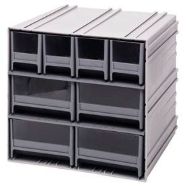 B382207 QIC-4244 Interlocking Storage Cabinet with 8 Gray Drawers - 11.75 x 11.37 x 11 in.