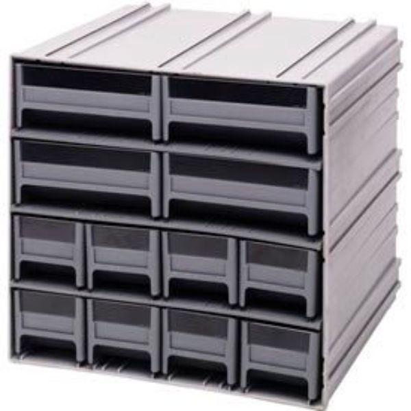 B382258 QIC-8143 Interlocking Storage Cabinet with 12 Gray Drawers - 11.75 x 11.37 x 11 in.