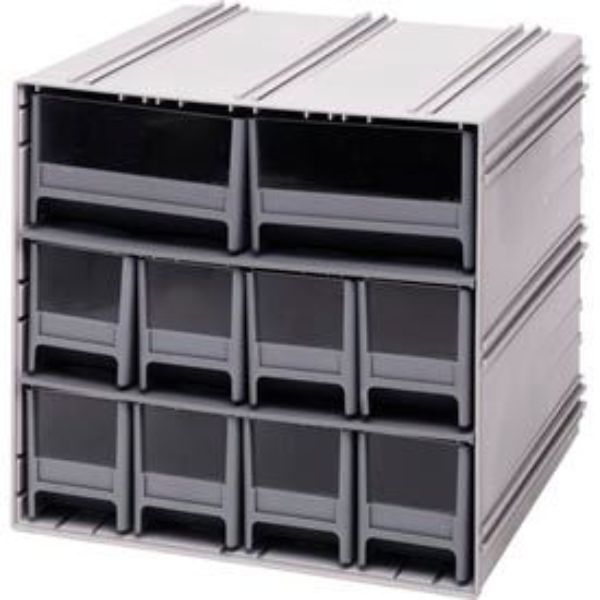 B382111 QIC-8224 Interlocking Storage Cabinet with 10 Gray Drawers - 11.75 x 11.37 x 11 in.