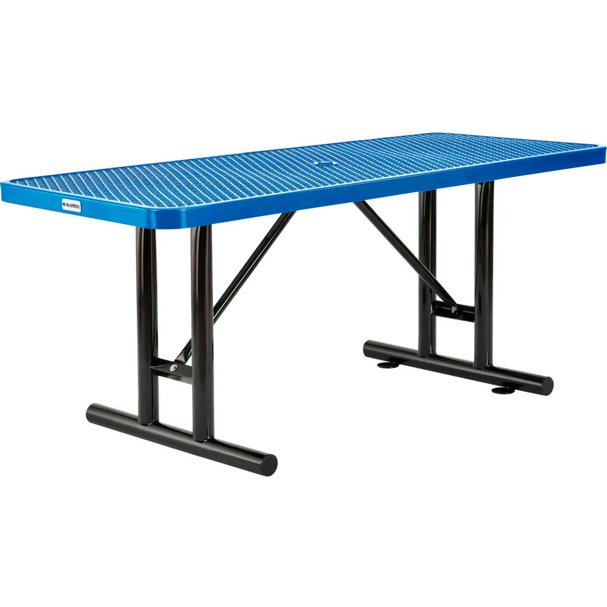 Global Industrial 277560BL 6 ft. Rectangular Steel Outdoor Table with Expanded Metal, Blue