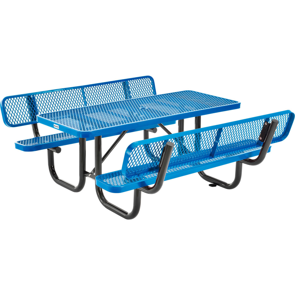 4 ft. Rectangular Outdoor Expanded Metal Picnic Table with Backrests, Blue