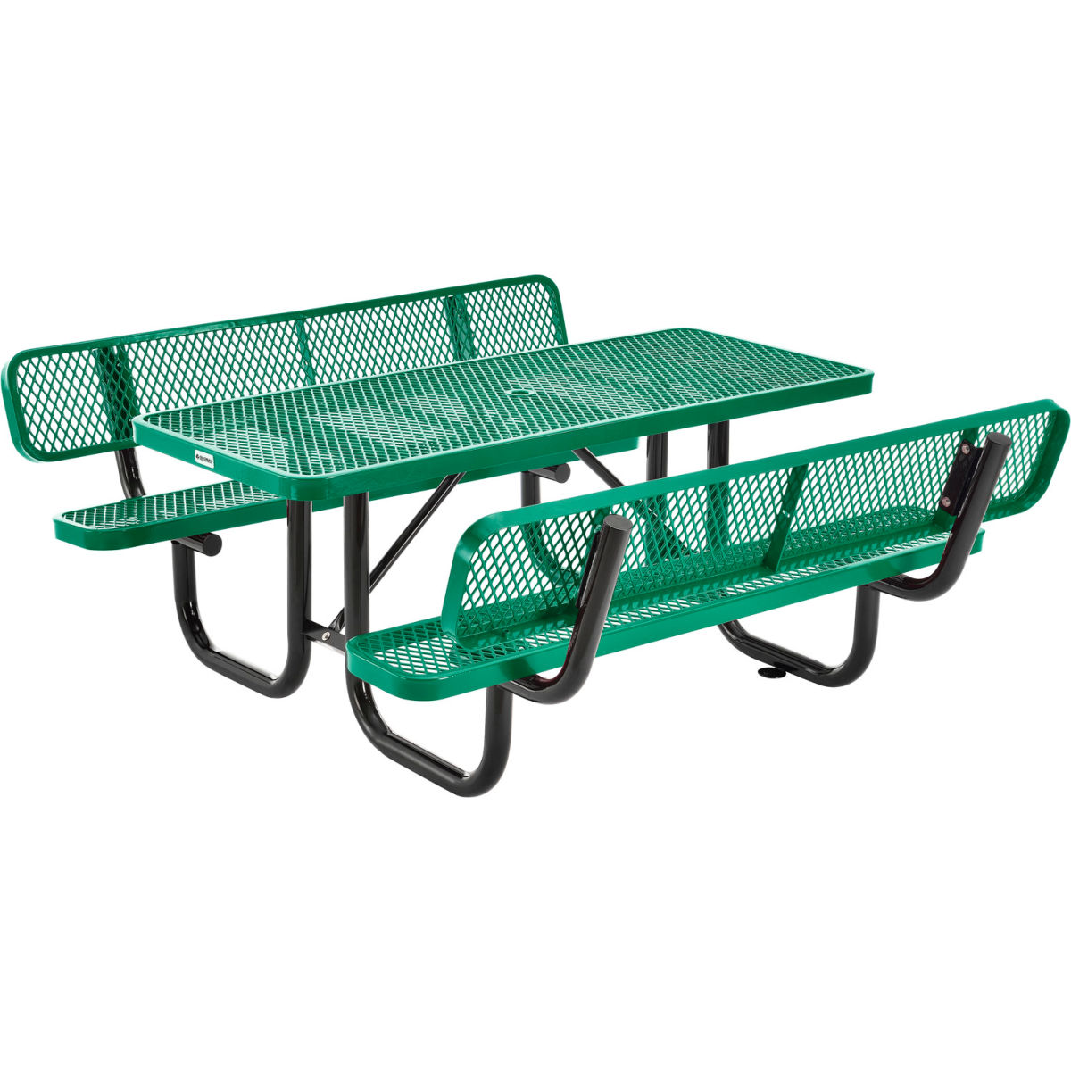 6 ft. Rectangular Outdoor Expanded Metal Picnic Table with Backrests, Green