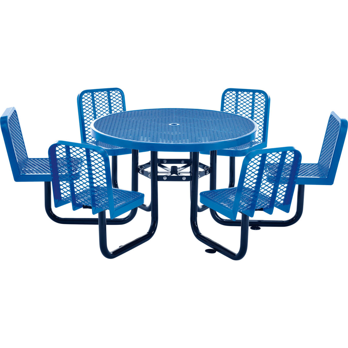 Global Industrial 277590BL 46 in. Round Carousel Expanded Metal Picnic Table with 6 Seats, Blue