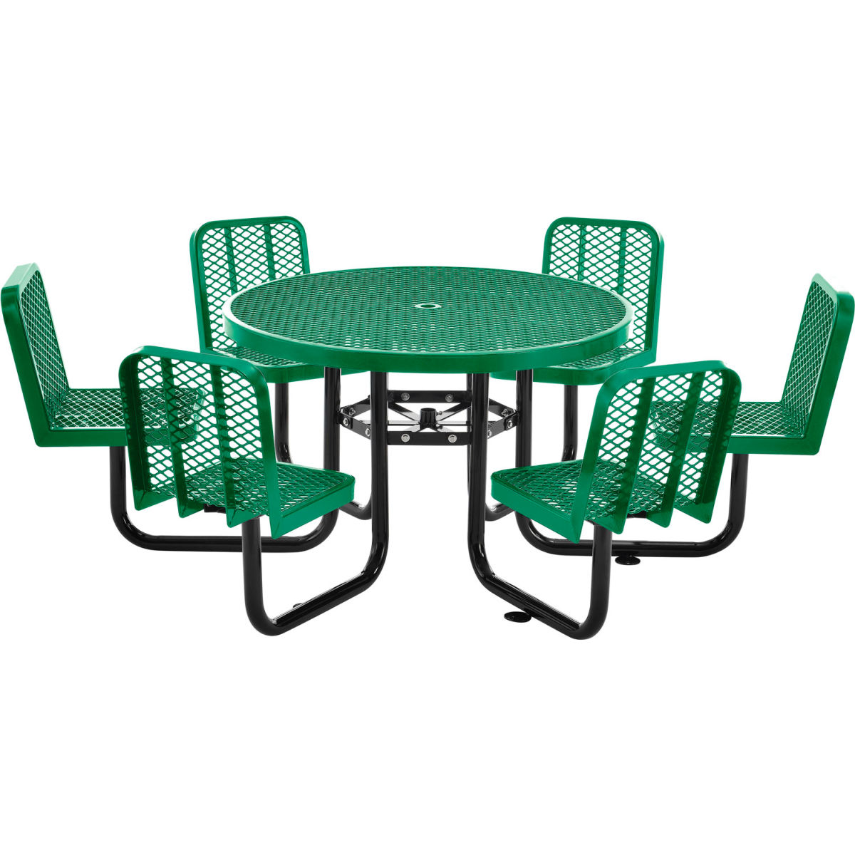 46 in. Round Carousel Expanded Metal Picnic Table with 6 Seats, Green