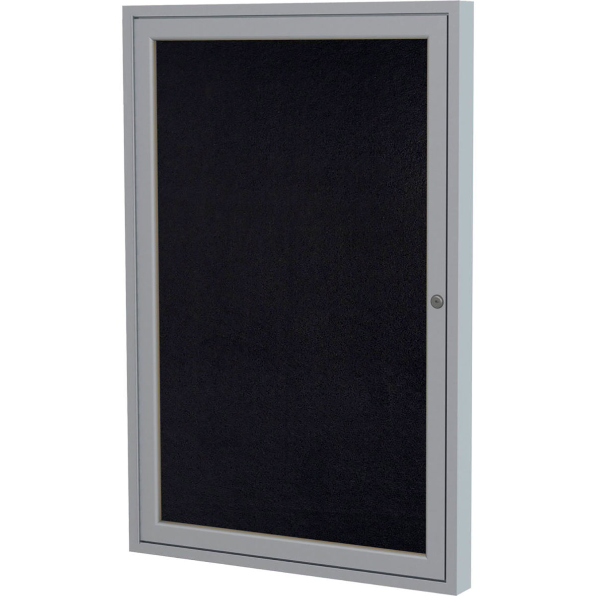 B1479834 24 x 18 in. 1 Door Black Recycled Rubber Bulletin Board with Silver Frame