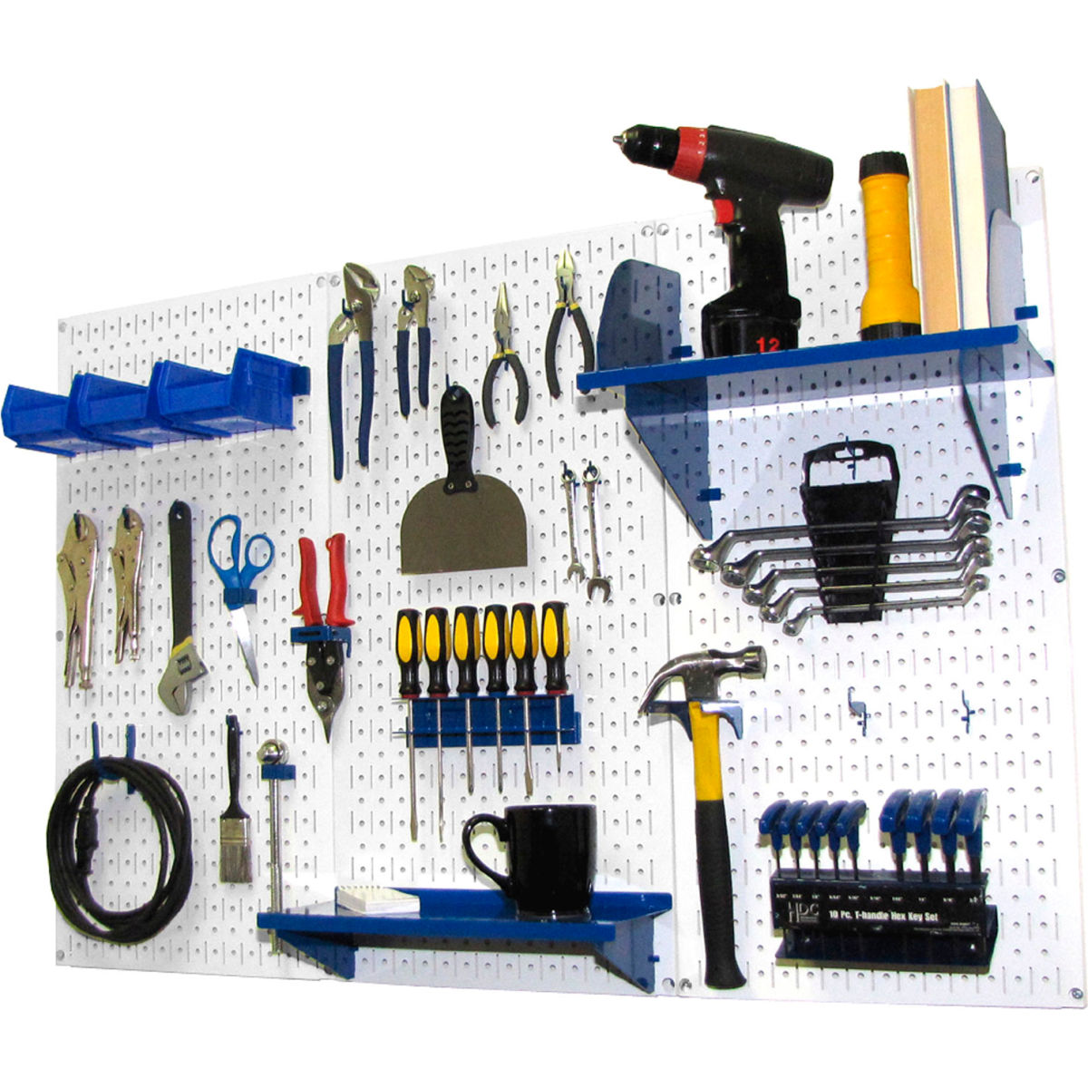 Pegboard Standard Tool Storage Kit, White & Blue - 48 x 32 x 9 in.