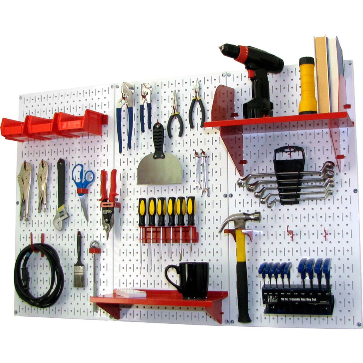 Pegboard Standard Tool Storage Kit, White & Red - 48 x 32 x 9 in.