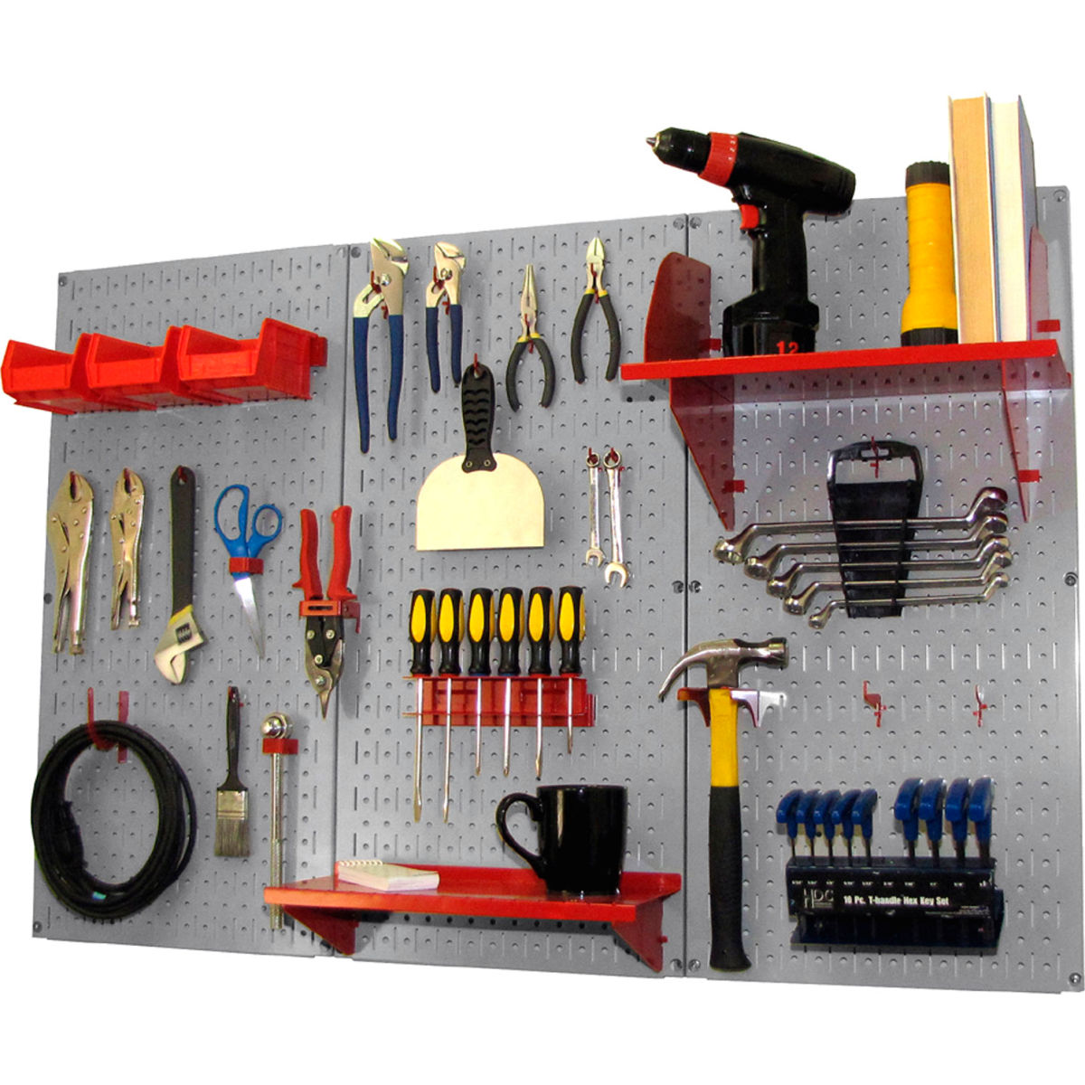 Pegboard Standard Tool Storage Kit, Gray & Red - 48 x 32 x 9 in.